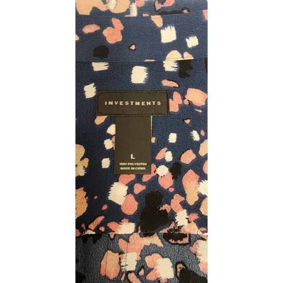 Investments Button Down Long Sleeve Multi-Blue Flowy Lo-Hi Tunic Blouse Size L - Picture 7 of 7